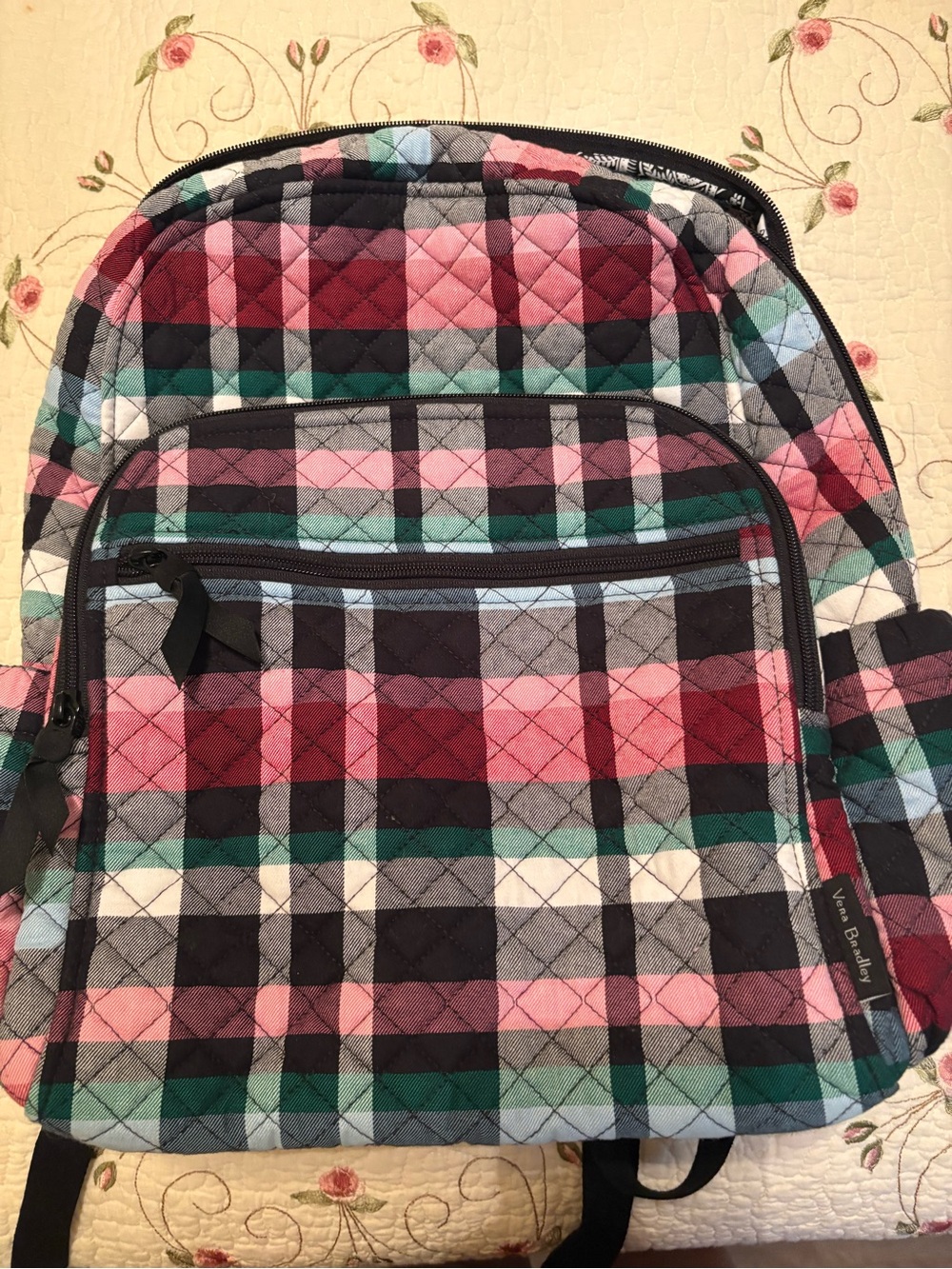 Vera Bradley Quilted Plaid Backpack - Pink, Teal, Gray & Black